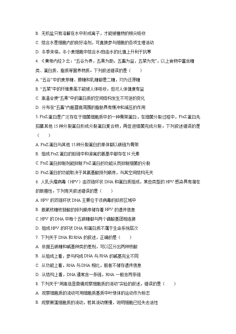 甘肃省多校2025-2026学年高一上学期第一次月考生物试卷（学生版）第2页