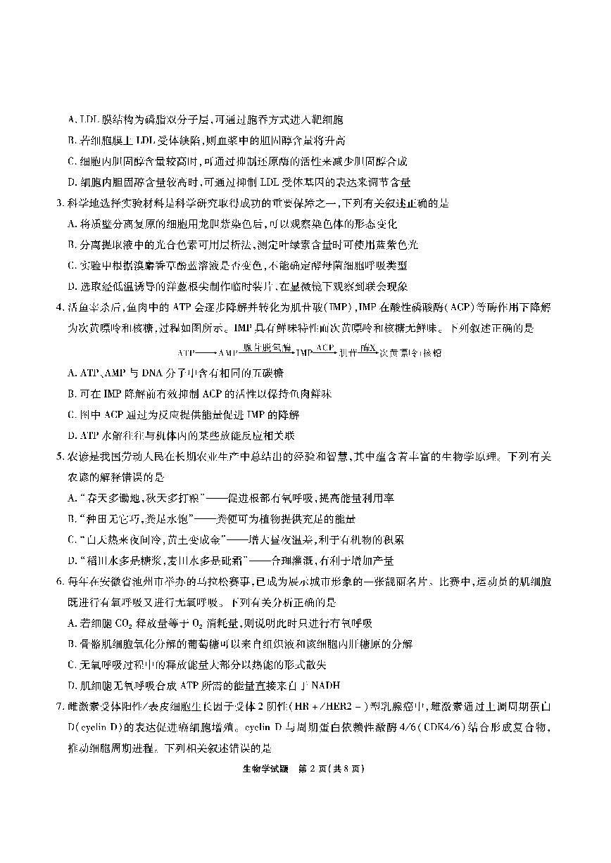 【生物】安徽省江淮十校2026届高三第二次考试（11月份期中质量检测）第2页