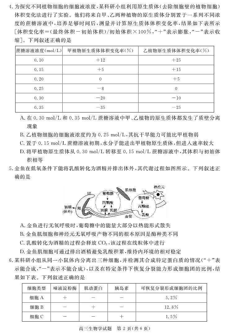 安徽省华师联盟2026届高三第一学期11月质量检测-生物第2页