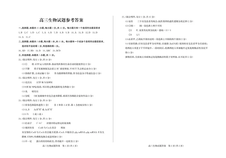 生物试卷答案-山东省德州市（优高联考）2026届高三年级期中上学期教学质量检测考试(11.12-11.14)第1页