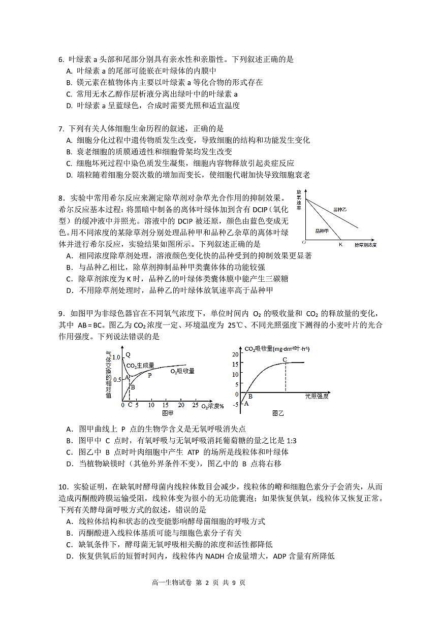江苏省南京师范大学附属中学2024-2025学年高一上学期期末考试生物试卷第2页