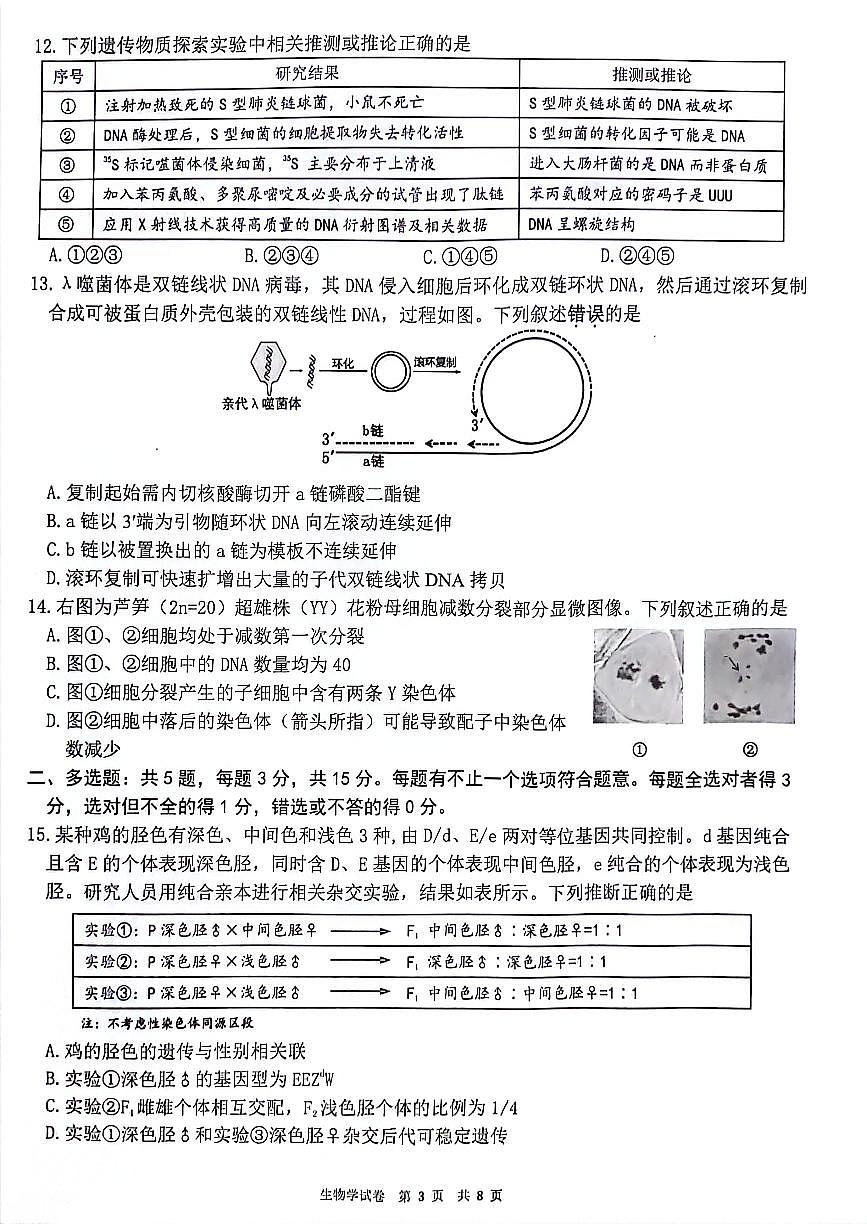 江苏省连云港市2025-2026学年高三上学期期中调研考试生物试题（含答案）第3页