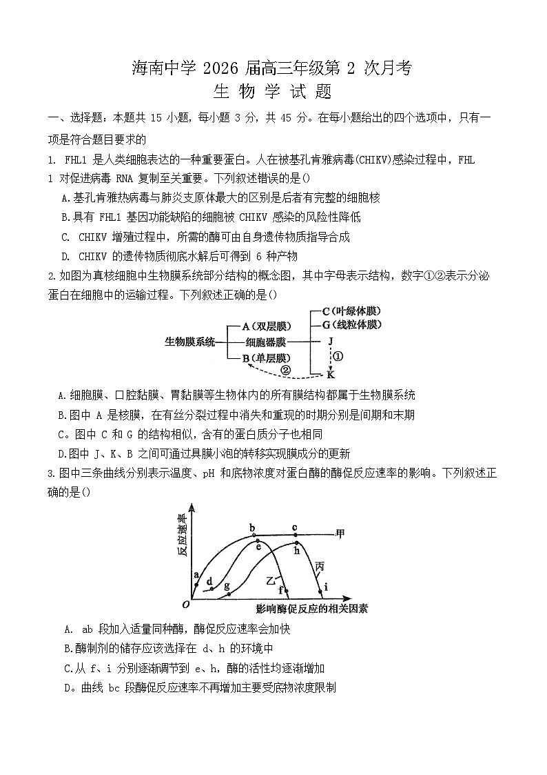 海南省海南中学2025-2026学年高三上学期11月考试生物试卷第1页