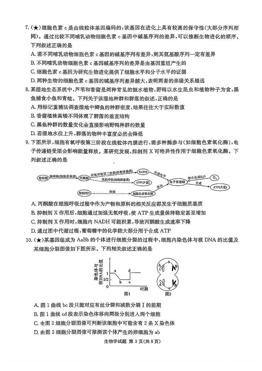 湖南省炎德英才名校联考联合体2026届高三第一次联考生物试卷（无答案）第3页