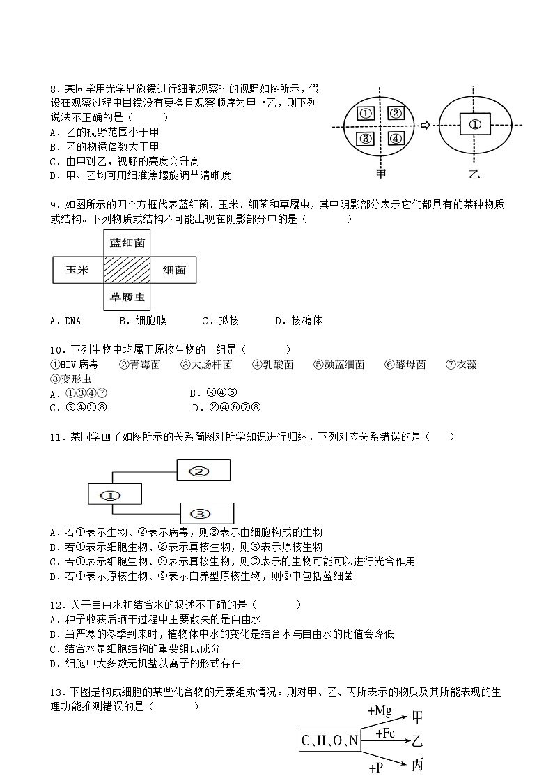 新疆喀什市2025-2026学年高一上学期期中测试生物试题（Word版附答案）第2页