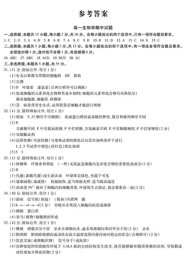 生物答案高一期中定稿第1页