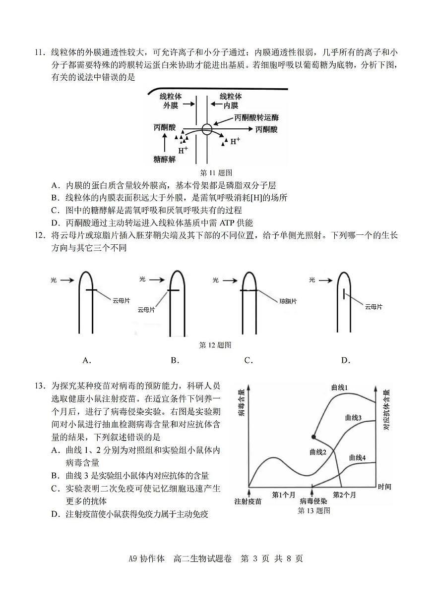 浙江省A9协作体2025-2026学年高二上学期11月期中生物试题含答案第3页