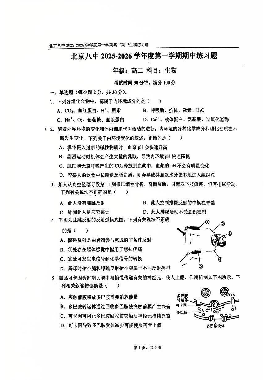 2025北京八中高二（上）期中生物试卷第1页
