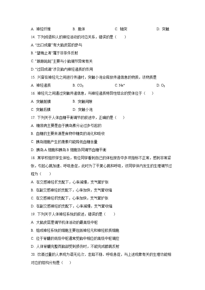 新疆喀什市2025-2026学年高二上学期期中测试生物试卷（学生版）第3页
