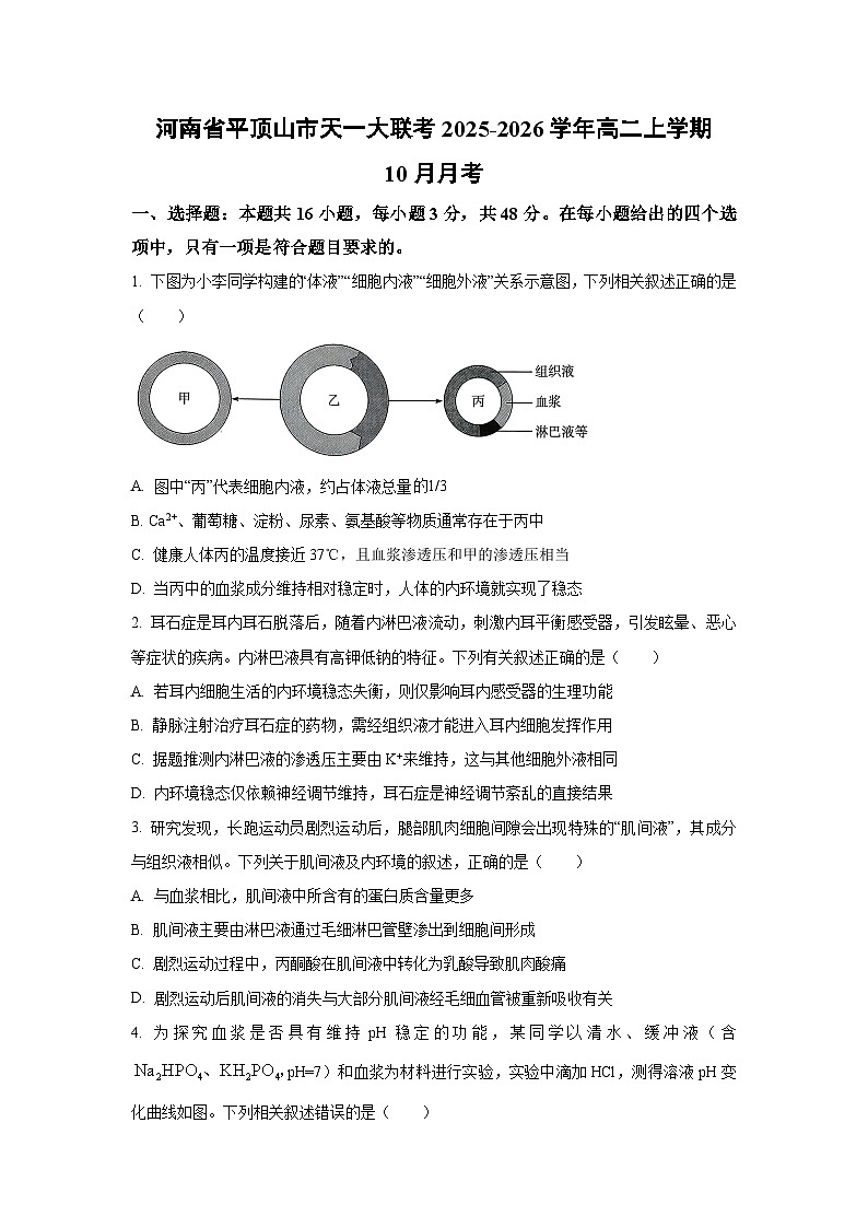 河南省平顶山市天一大联考2025-2026学年高二上学期10月月考生物试卷（学生版）第1页