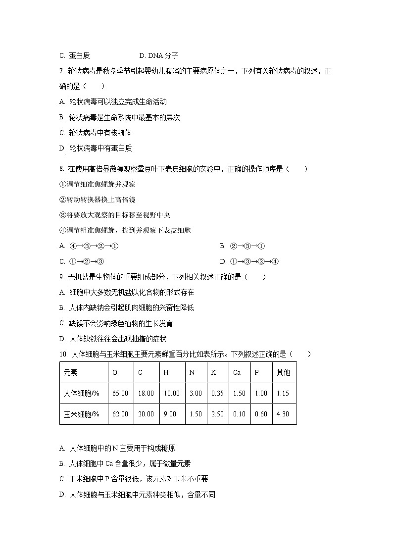 广东省佛山市十月联考2025-2026学年高一上学期10月月考生物试卷（学生版）第2页
