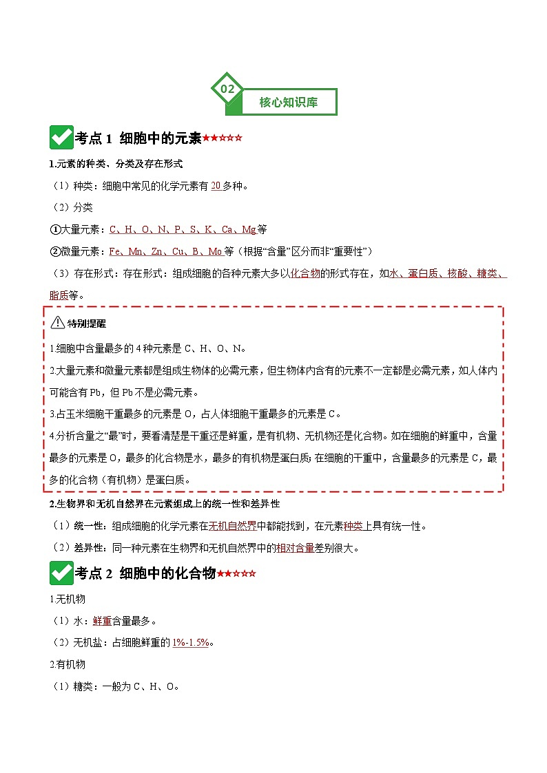 第02讲 细胞中的元素和化合物 Word版含解析第3页