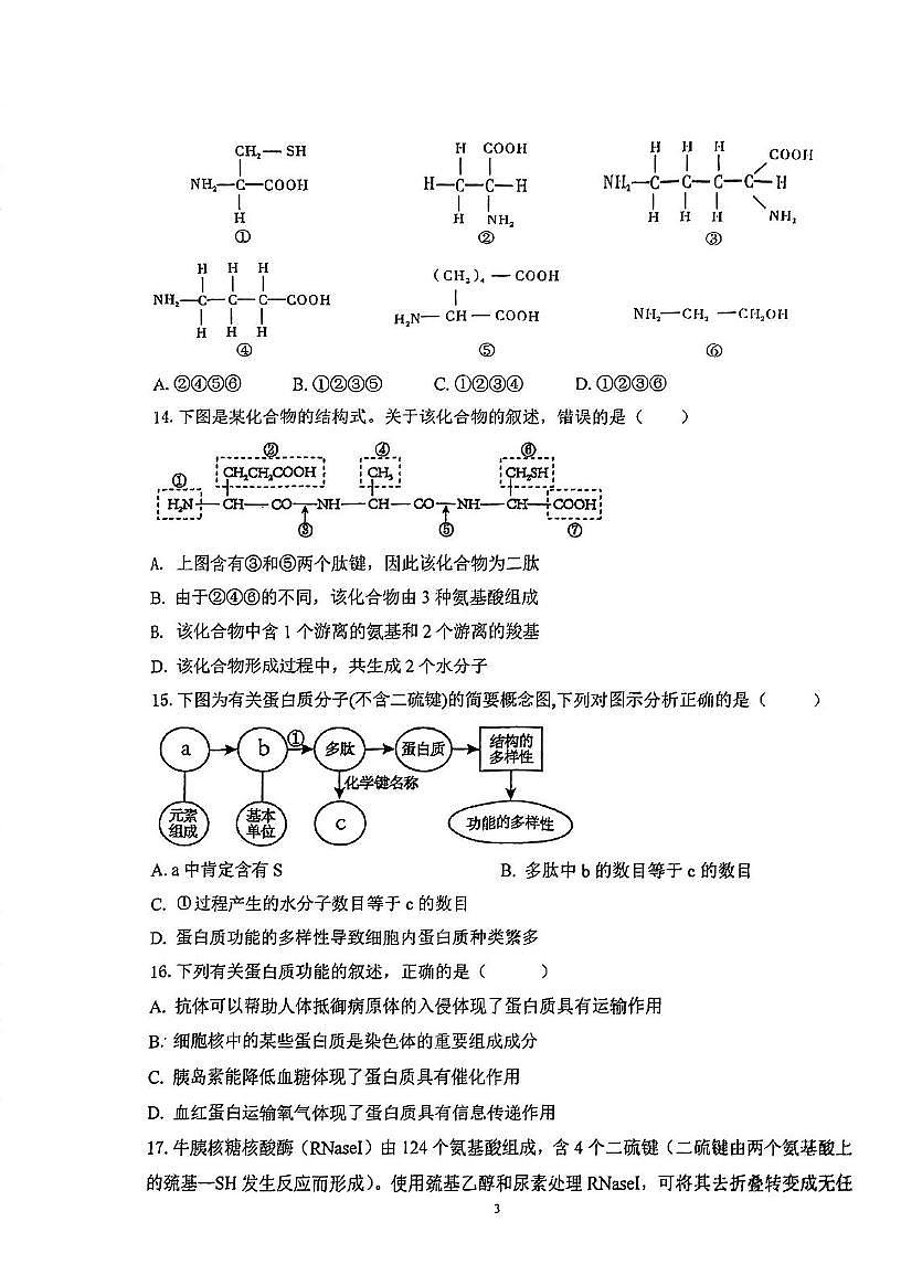 天津市西青区张家窝中学2025-2026学年高一上学期11月期中生物试题第3页