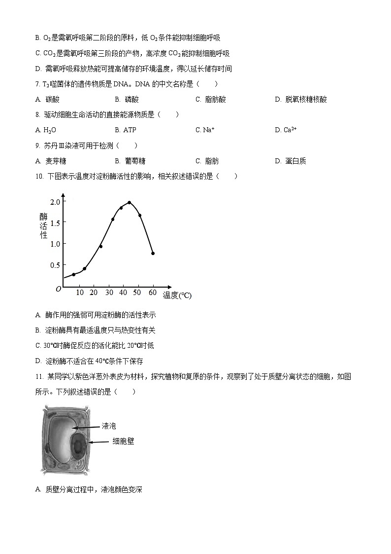 浙江省杭州市第二中学2025-2026学年高一上学期期中考试生物试卷 Word版无答案第2页