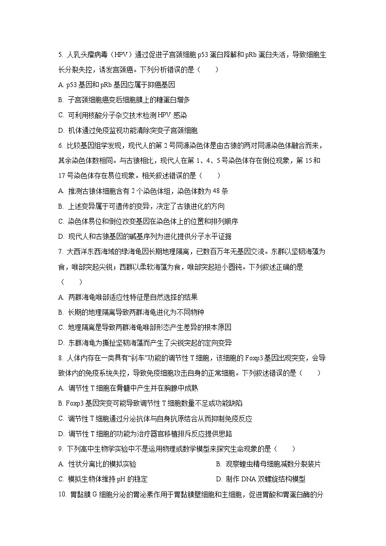 北京市朝阳区2025-2026学年高三上学期期中检测生物（学生版）第2页