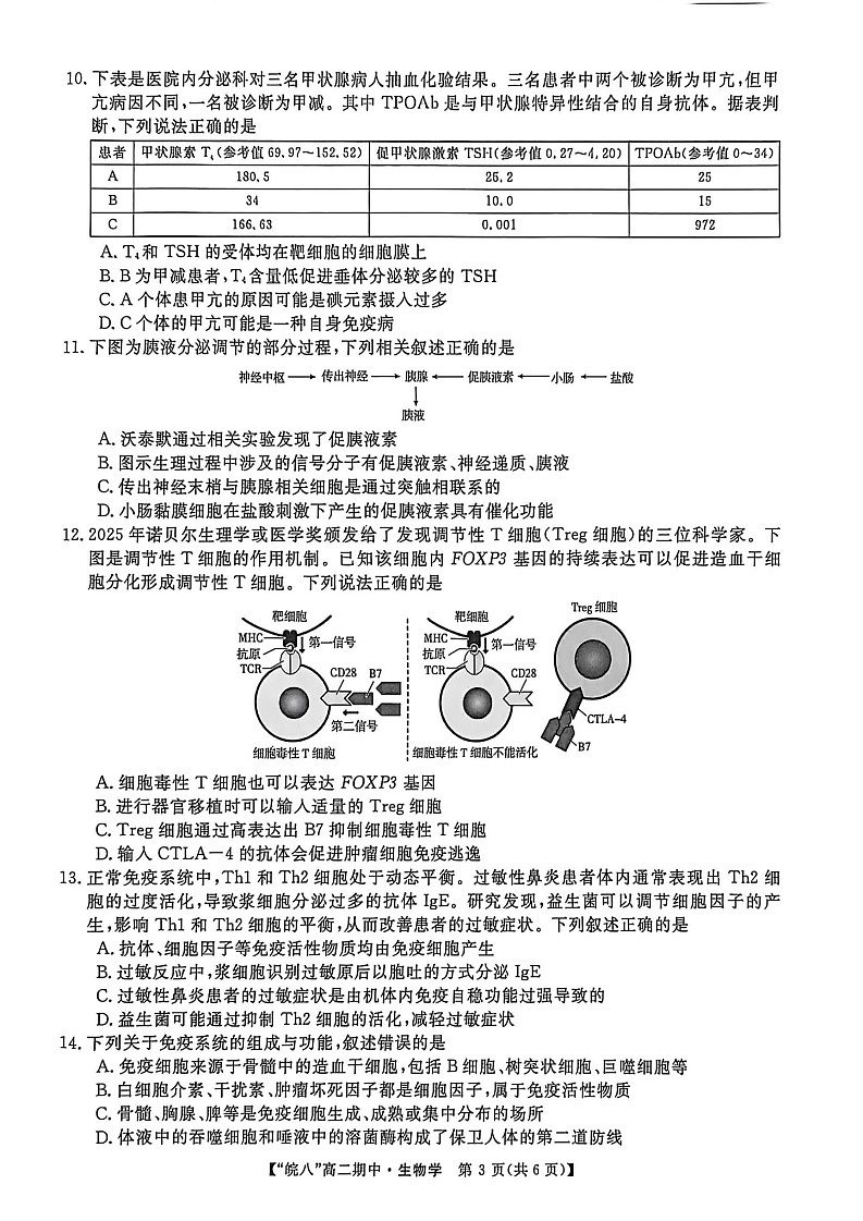 安徽省皖南八校2025-2026学年高二上学期11月期中考试生物试卷第3页