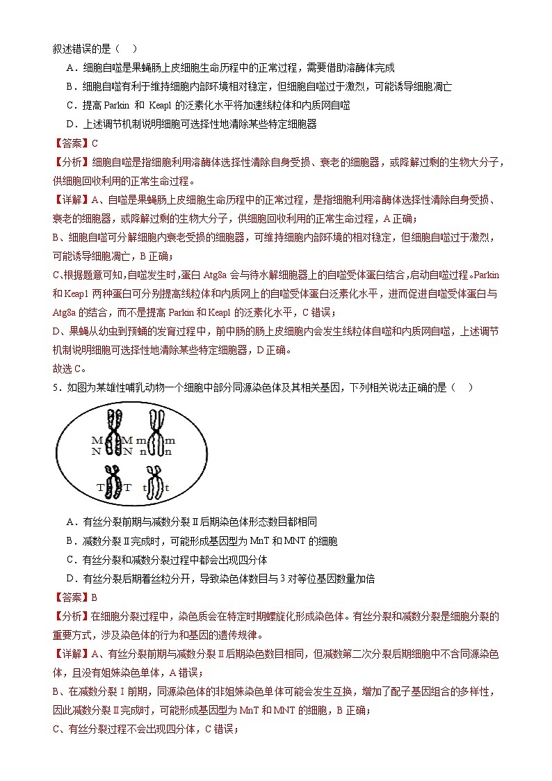 2024-2025学年高三生物上学期期末通关卷02（安徽卷）（解析版）-A4第3页