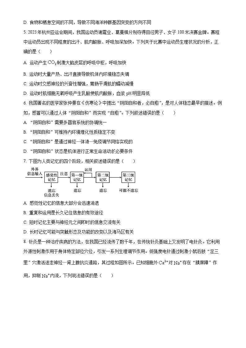 安徽省蚌埠市2024-2025年学年高二上学期期末学业水平监测生物试题（原卷版）-A4第2页