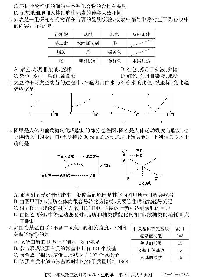 安徽省涡阳县蔚华中学2024-2025学年高一上学期12月月考生物试题第2页
