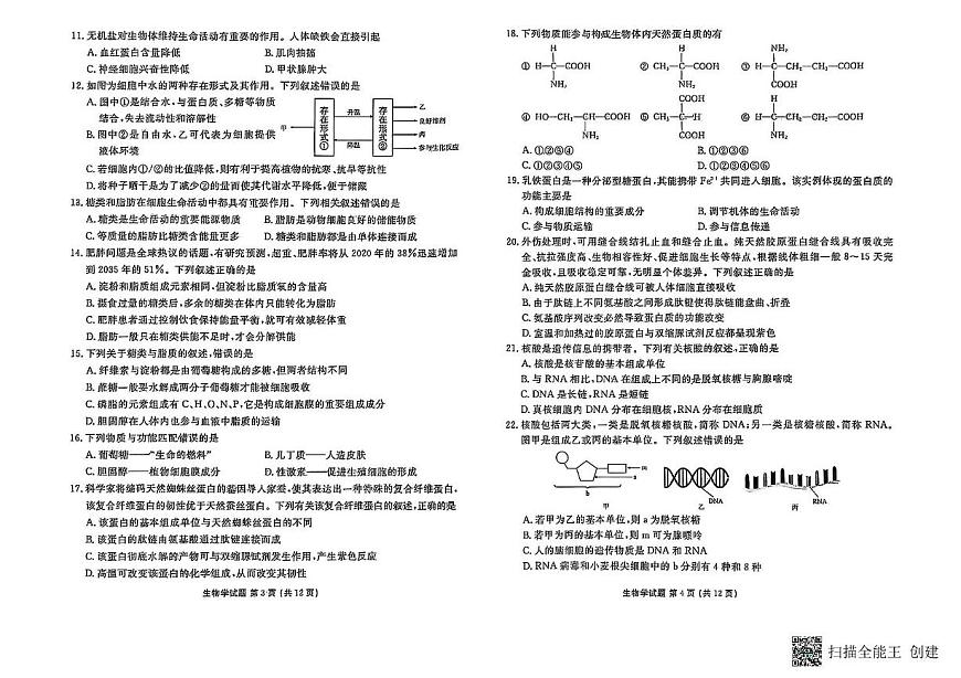 河北枣强中学2025-2026学年高一上学期期中考试生物试题第2页