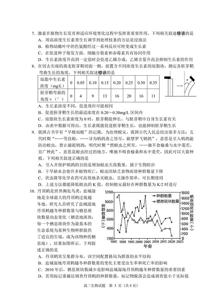 江苏省盐城市东台市2024-2025学年高二上学期期末考试生物试题第3页