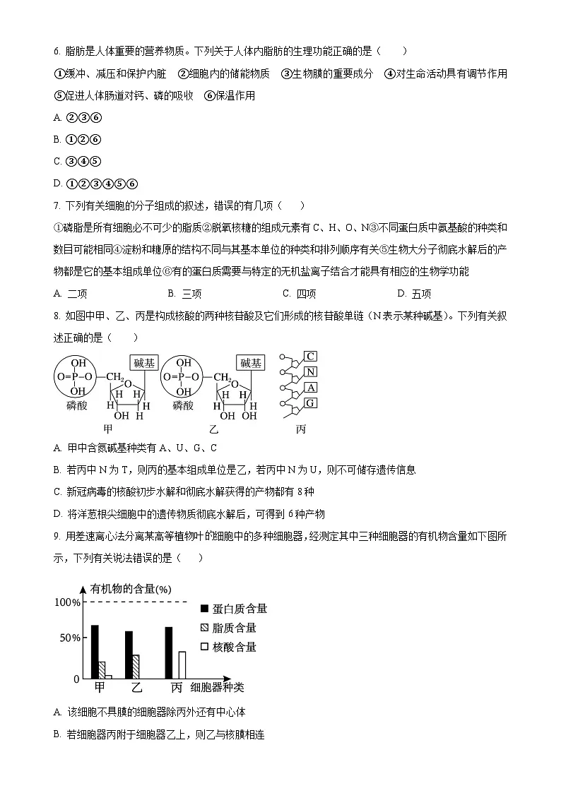 安徽省阜阳市阜南县安徽省阜南实验中学2024-2025学年高一上学期1月期末生物试题（原卷版）-A4第2页