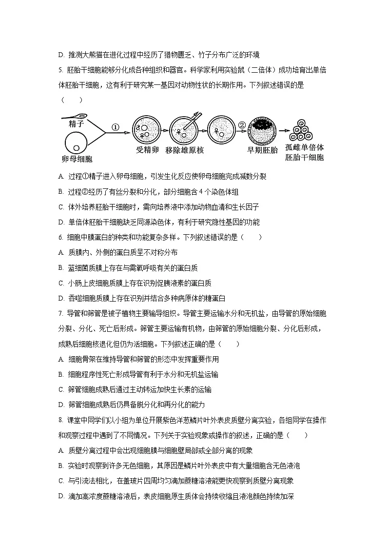 2026届浙江省金华市高三一模生物试题（学生版）第2页