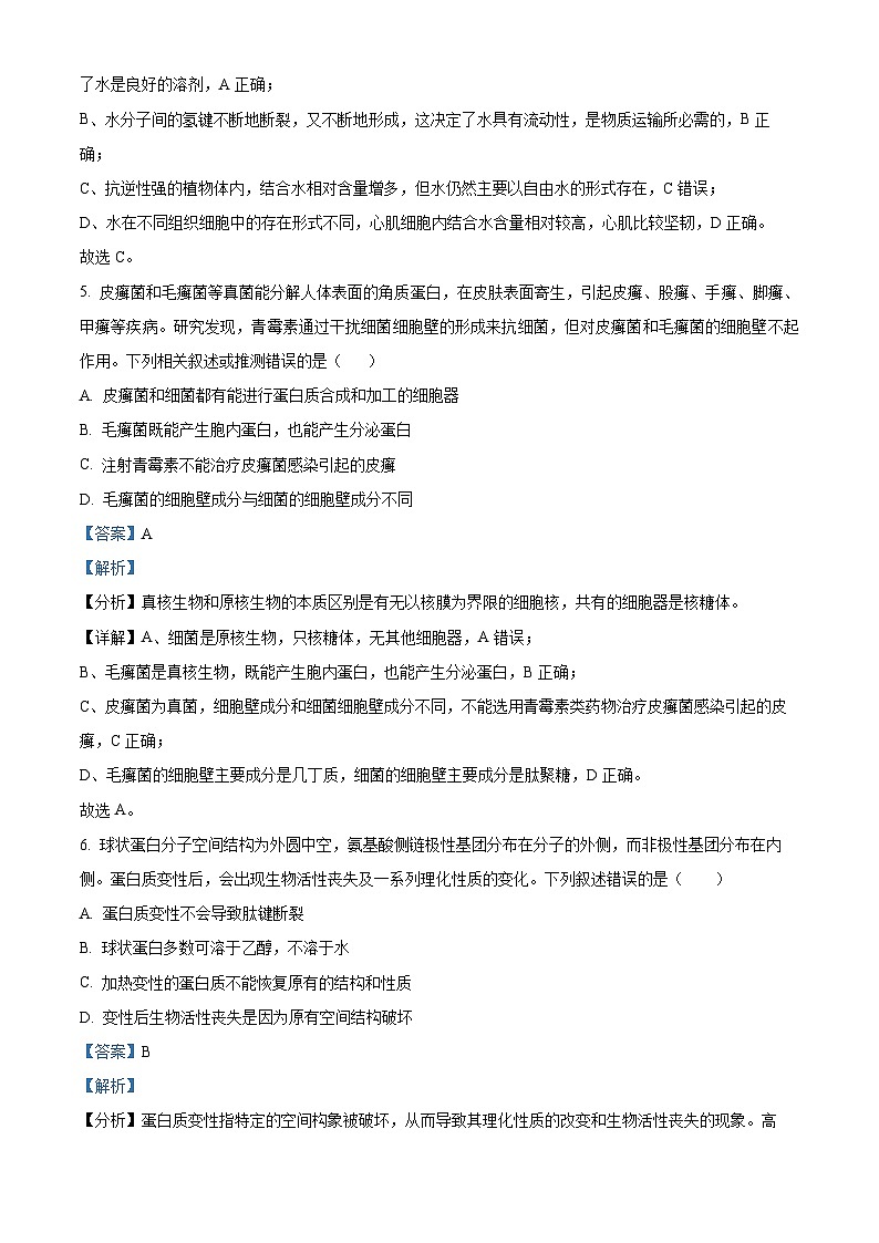 安徽省宣城市2025-2026学年高一上学期期中考试生物试题  Word版含解析第3页