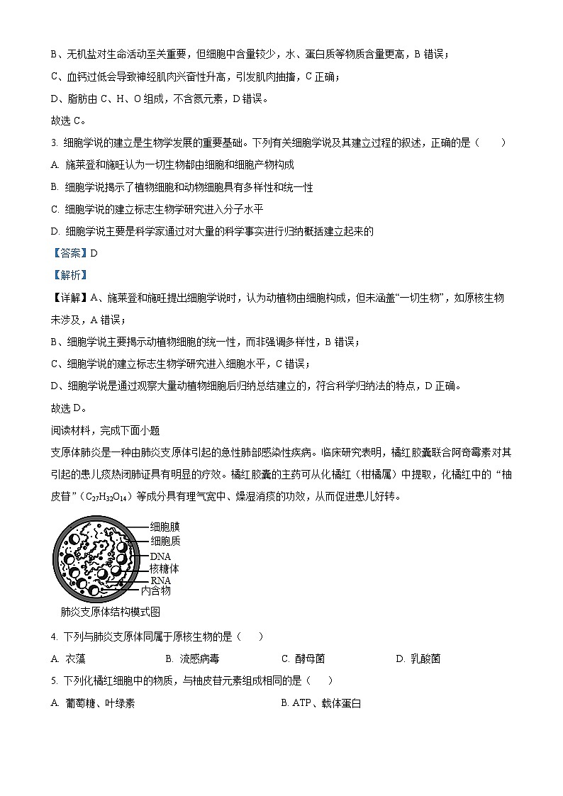 浙江省环大罗山联盟2025-2026学年高一上学期11月期中生物试题  Word版含解析第2页