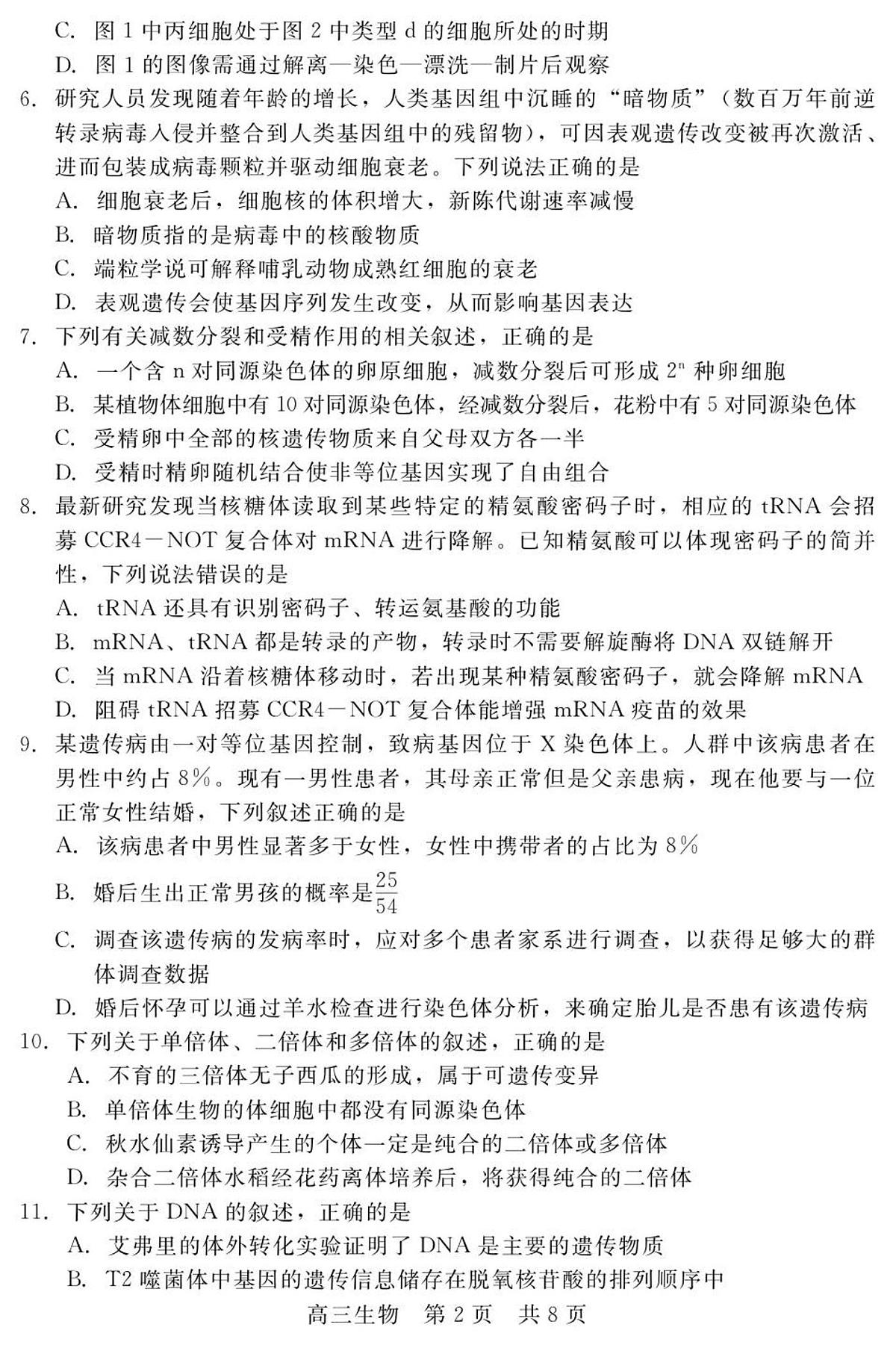 河北省秦皇岛市承德联考2025-2026学年高三上学期11月期中生物试卷（含答案）第2页