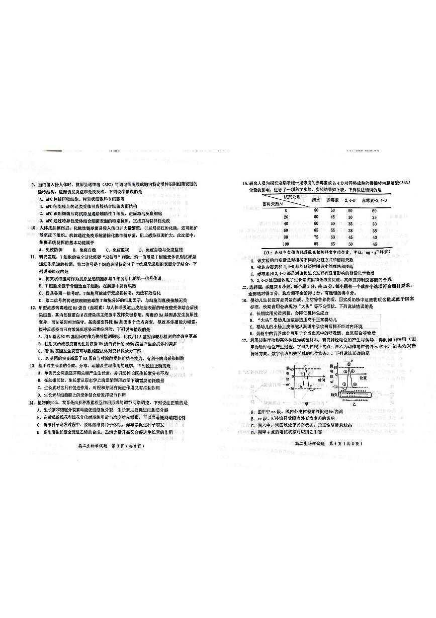 山东省潍坊市2025-2026学年高二上学期期中生物试题第2页