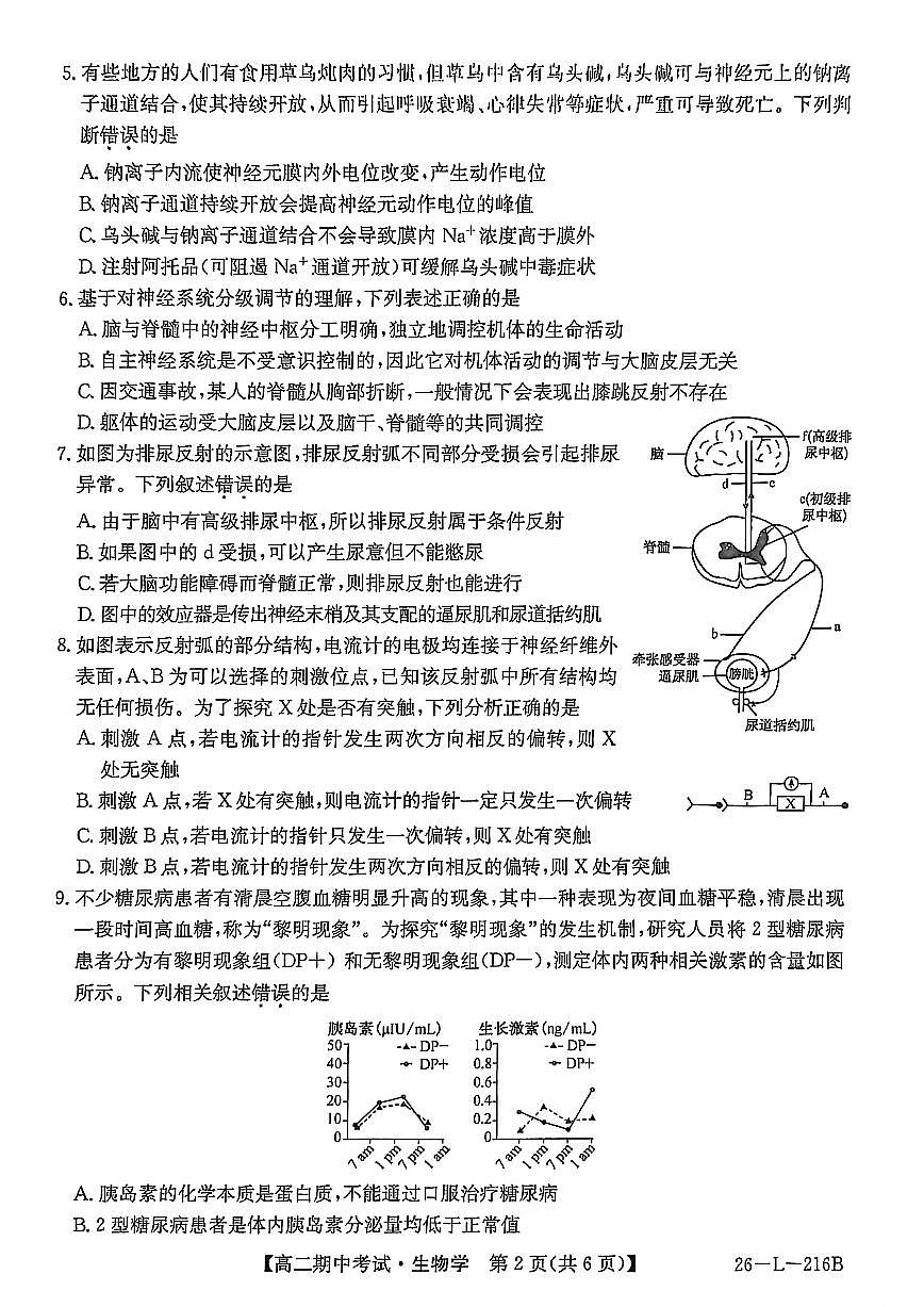 安徽省县中联盟2025-2026学年第一学期高二期中考试生物试卷（含答案）第2页