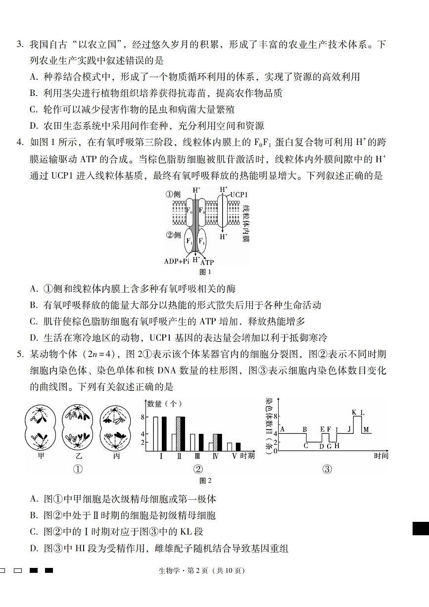 2026届云南省三校高三上学期高考备考实用性联考卷（四）生物试卷（含答案）第2页