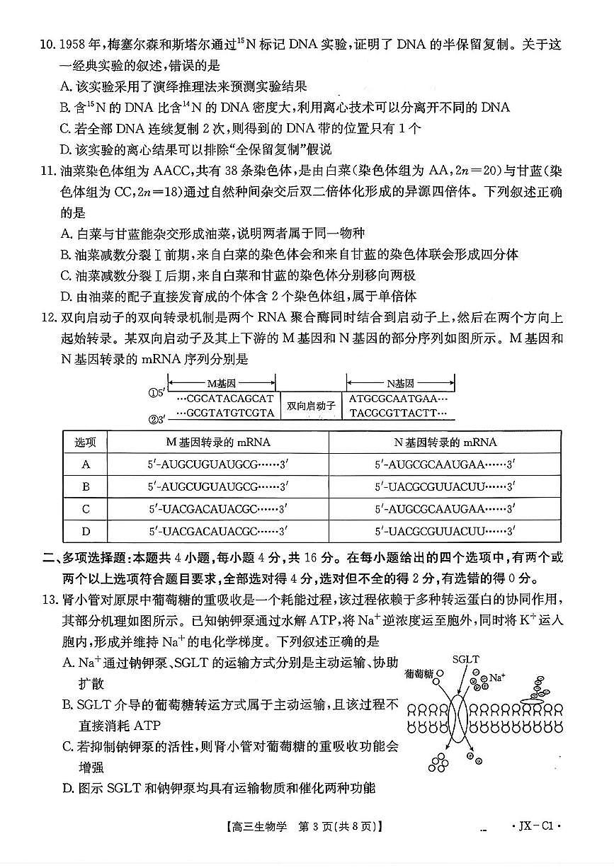 江西省部分学校2025-2026学年高三上学期11月联考生物试卷（月考）第3页