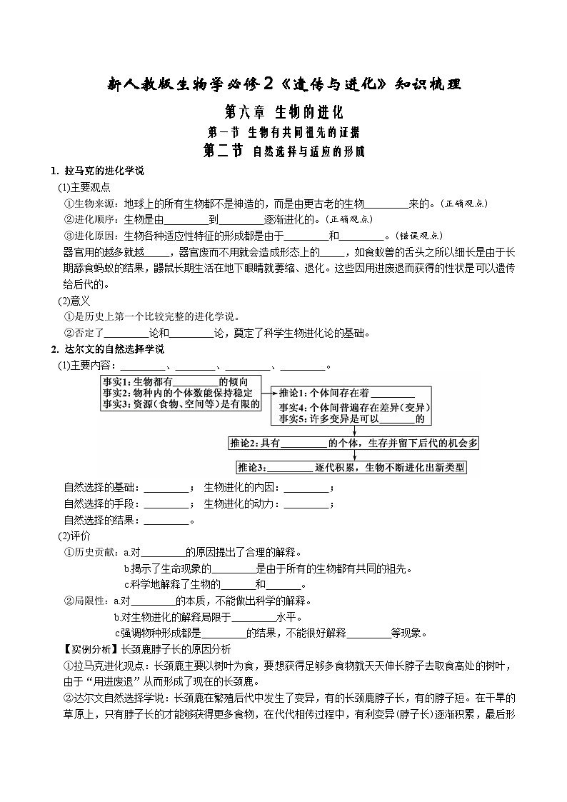第6章 生物的进化-【必背知识】高一生物章节知识清单（人教版必修2）（填空版）第1页