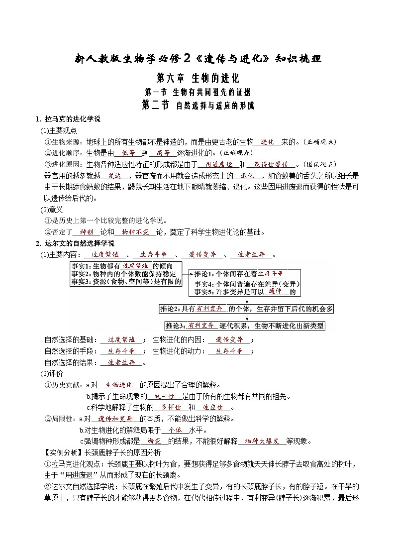 第6章 生物的进化-【必背知识】高一生物章节知识清单（人教版必修2）（背诵版）第1页