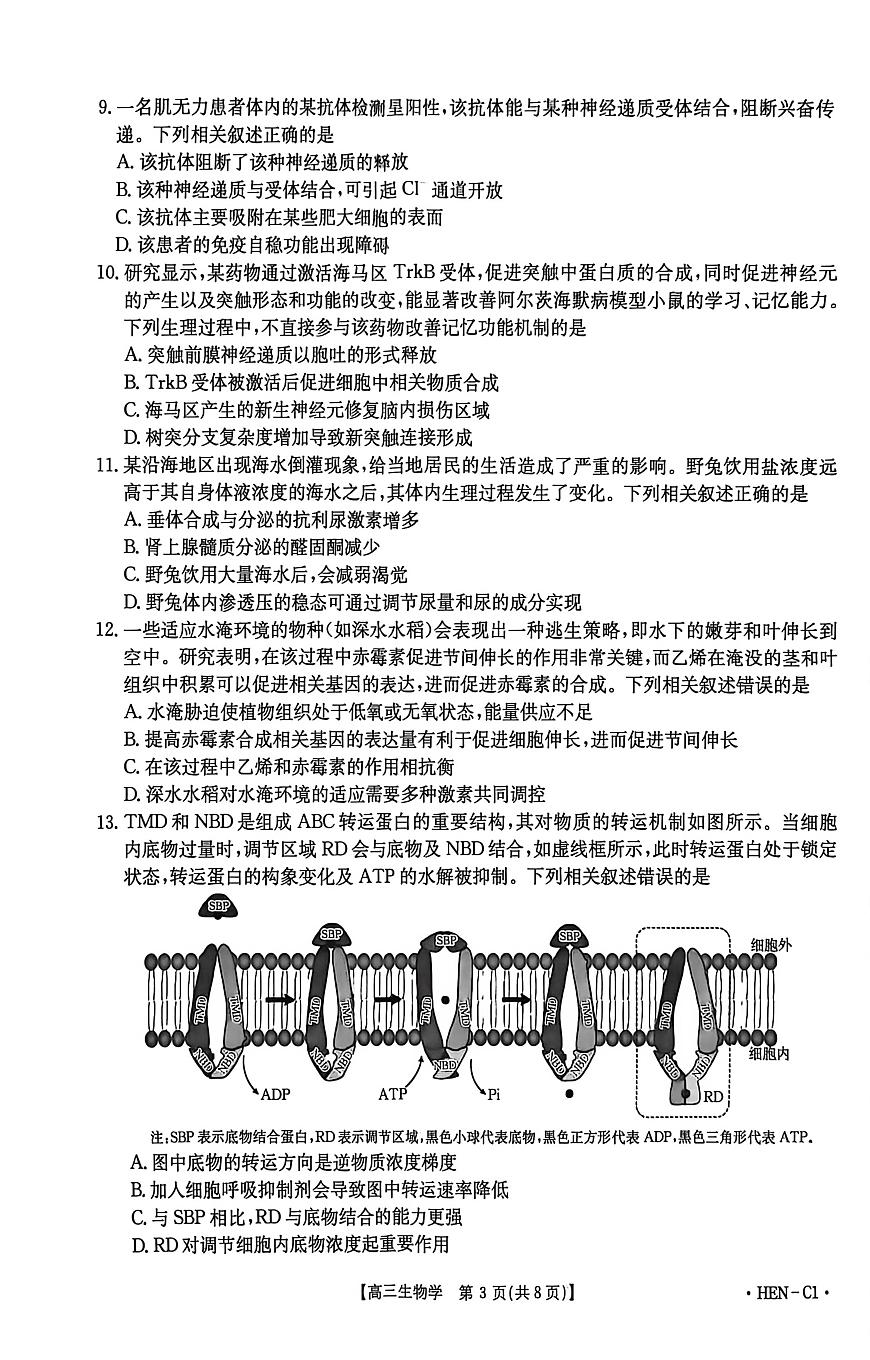 生物-河南省2026届高三上学期11月金太阳联考（HEN）试题及答案第3页