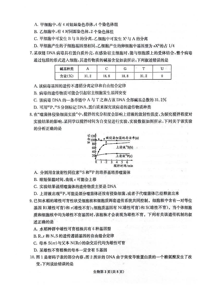 生物-四川省绵阳南山中学高2023级高三上学期11月第四次教学质量检测试题及答案第3页