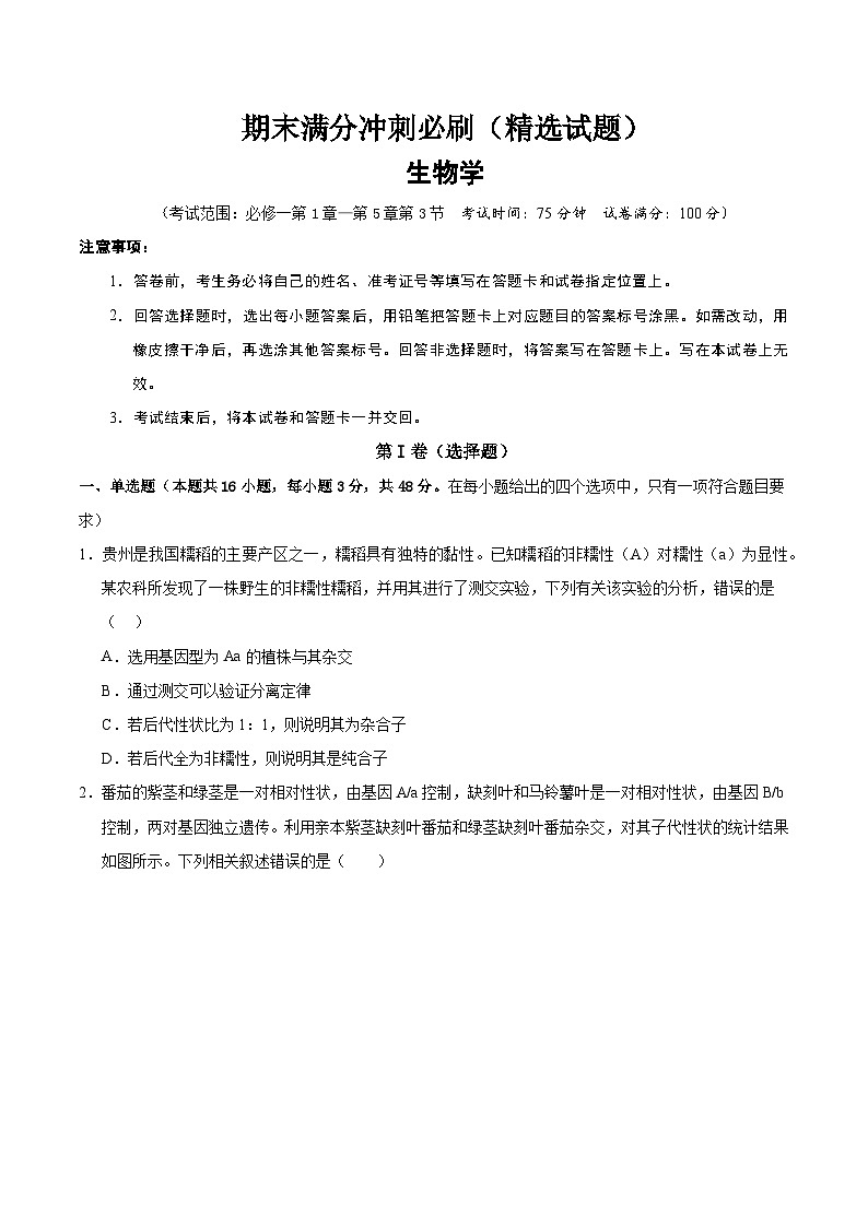 期末满分冲刺必刷（精选试题）（原卷版）第1页