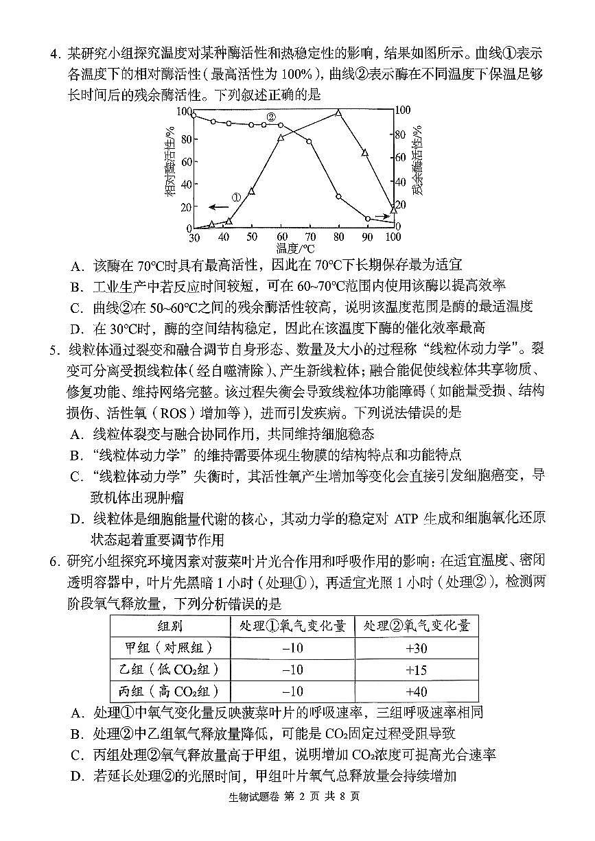 2025-2026学年第一学期湖南省A佳教育期中联考高三生物学试卷（含答案）第2页