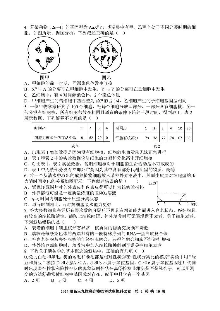 吉林省九校联考2026届高三上学期11月联合模拟生物试卷+答案第2页