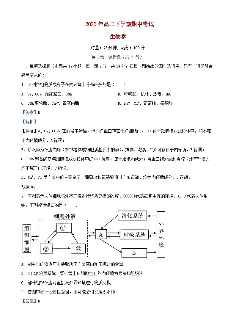 湖南省长沙市2025_2026学年高二生物上学期11月期中试题含解析第1页