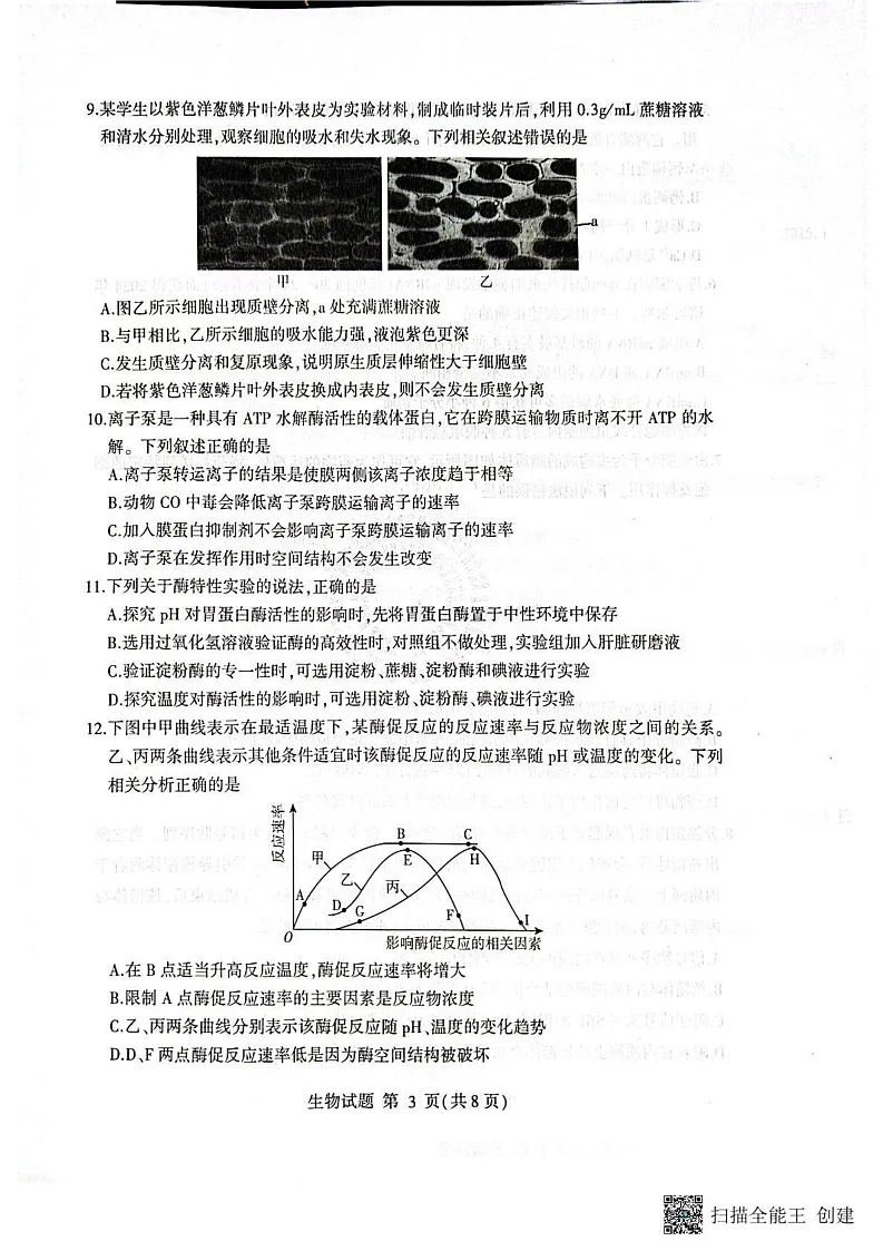 山东省临沂市2024-2025学年高一上学期期末考试生物试题第3页