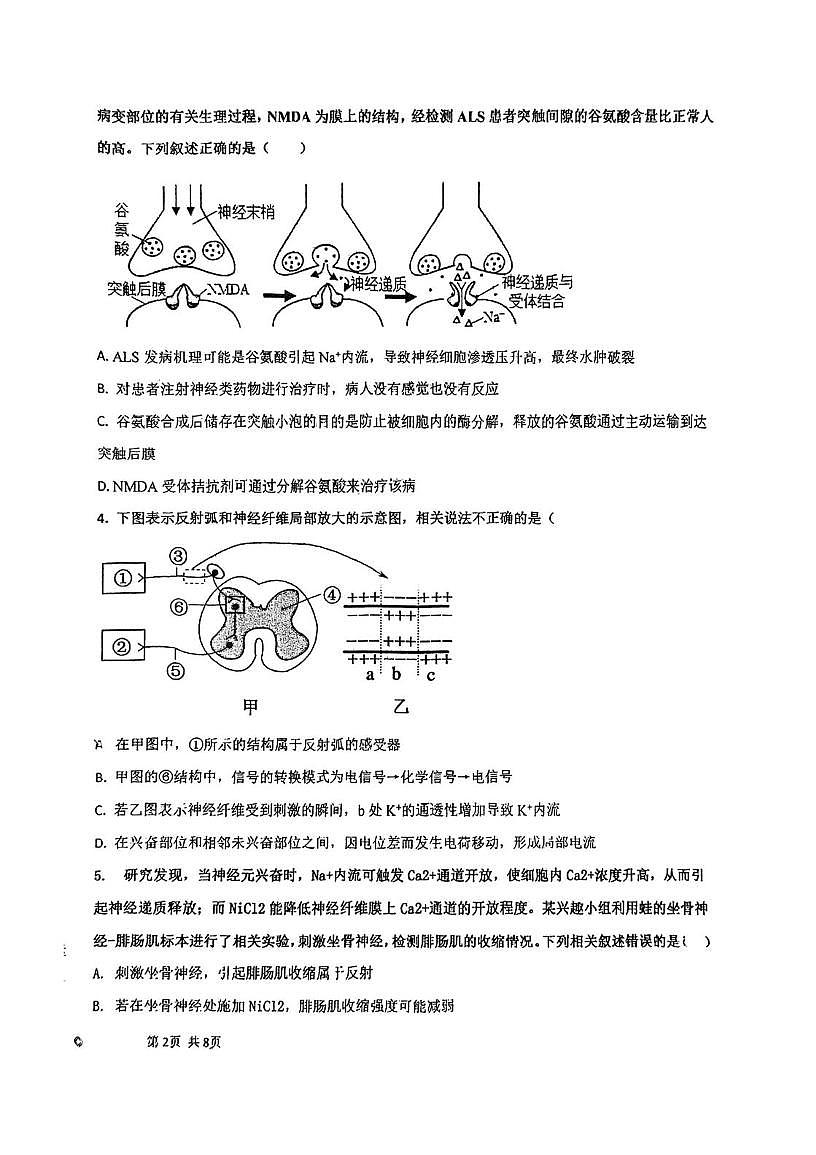 天津市第八中学2025-2026学年高二上学期第一次月考生物试卷第2页