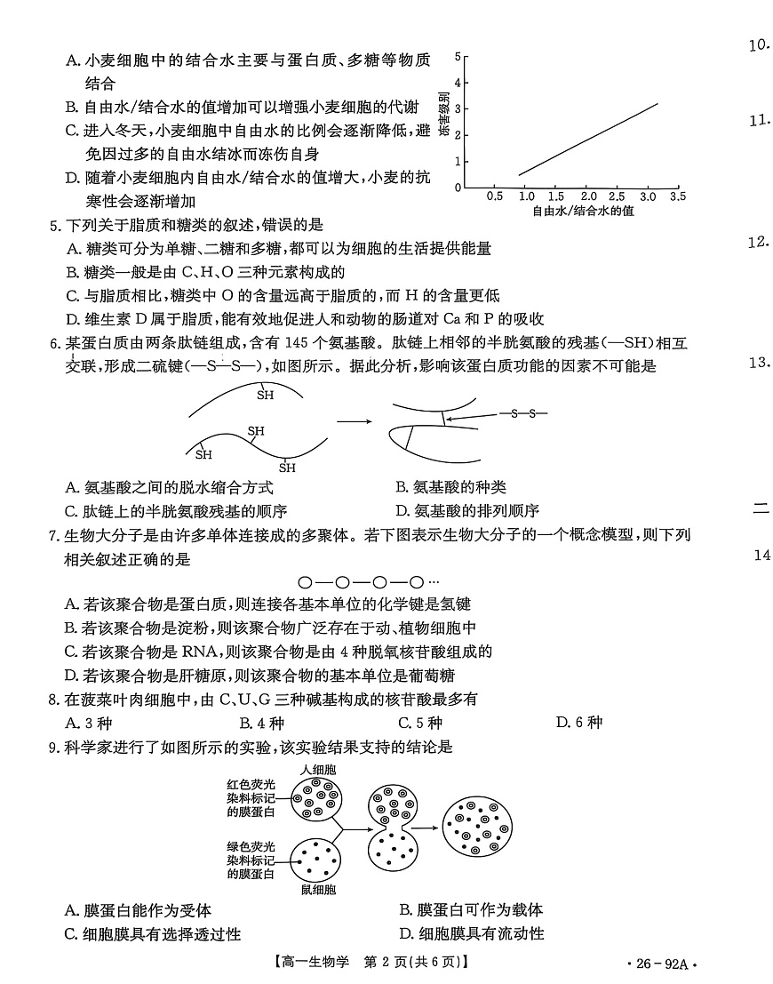 河北省邢台市2025-2026学年高一上学期11月期中考试生物试卷第2页