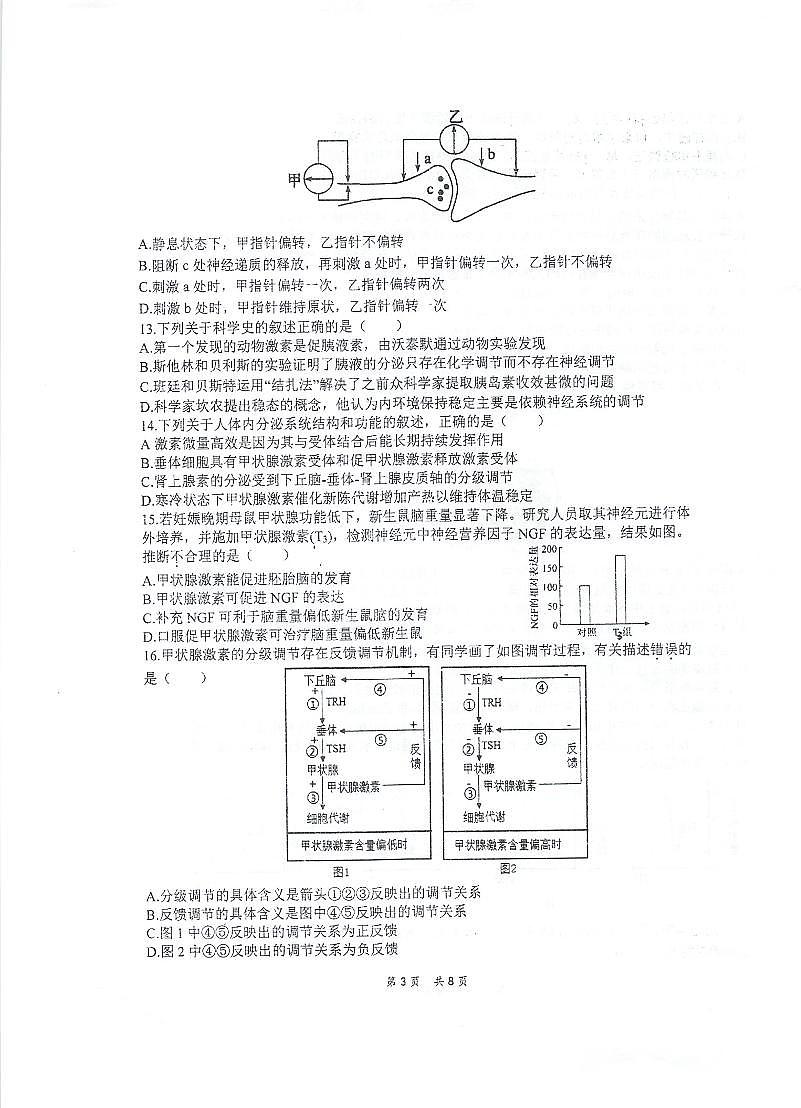 江苏省泰州市海陵区江苏省泰州中学2024-2025学年高二上学期10月月考生物试题第3页