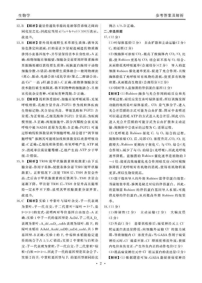 高三生物电子文件 高三生物答案（2026届高三年级11月份联考）第2页