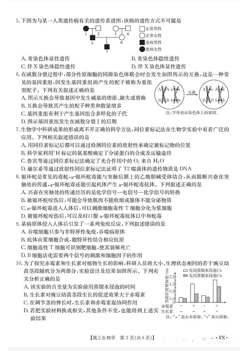 金太阳百万联考·云南省2026届高三上学期11月考试(11.27)[YN]生物试题（含答案）第2页