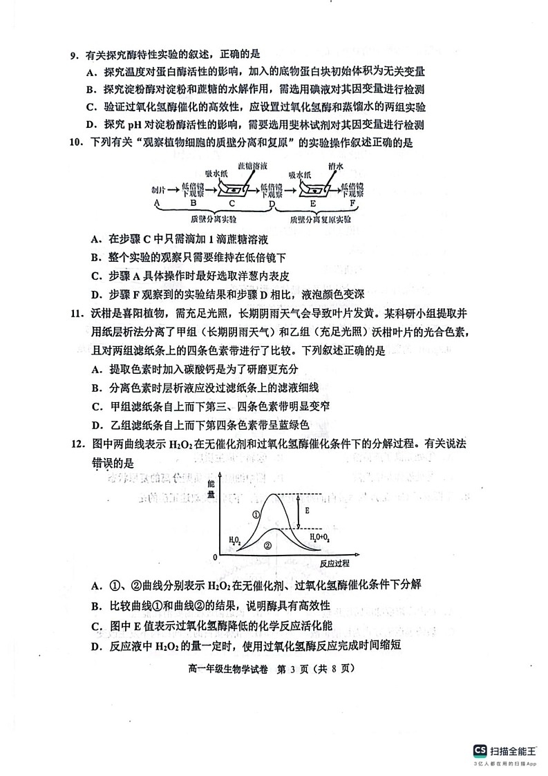 天津市河西区2024-2025学年高一上学期1月期末生物试题第3页
