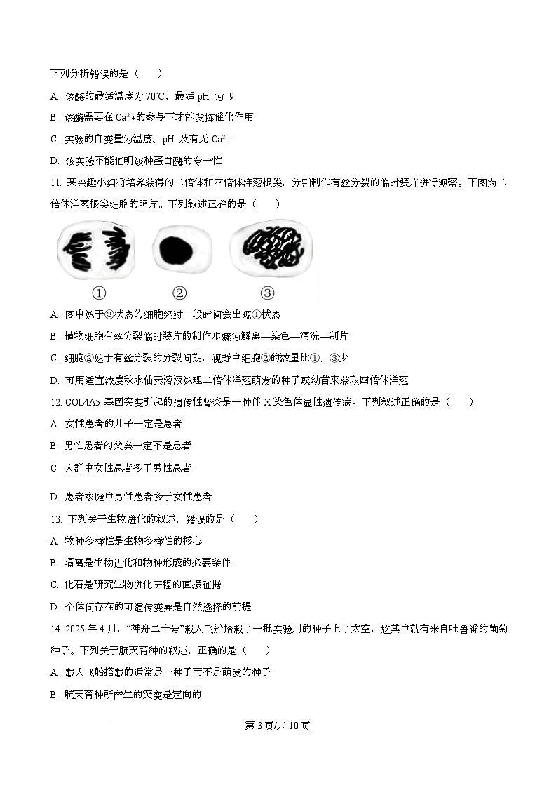 浙江省台州市山海协作体2025-2026学年高二上学期11月期中生物试题 Word版无答案第3页